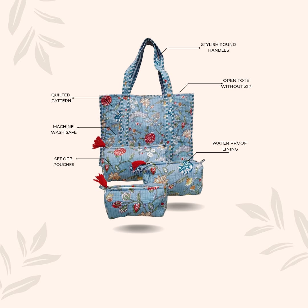 Tote Bag with set of 3 Pouches