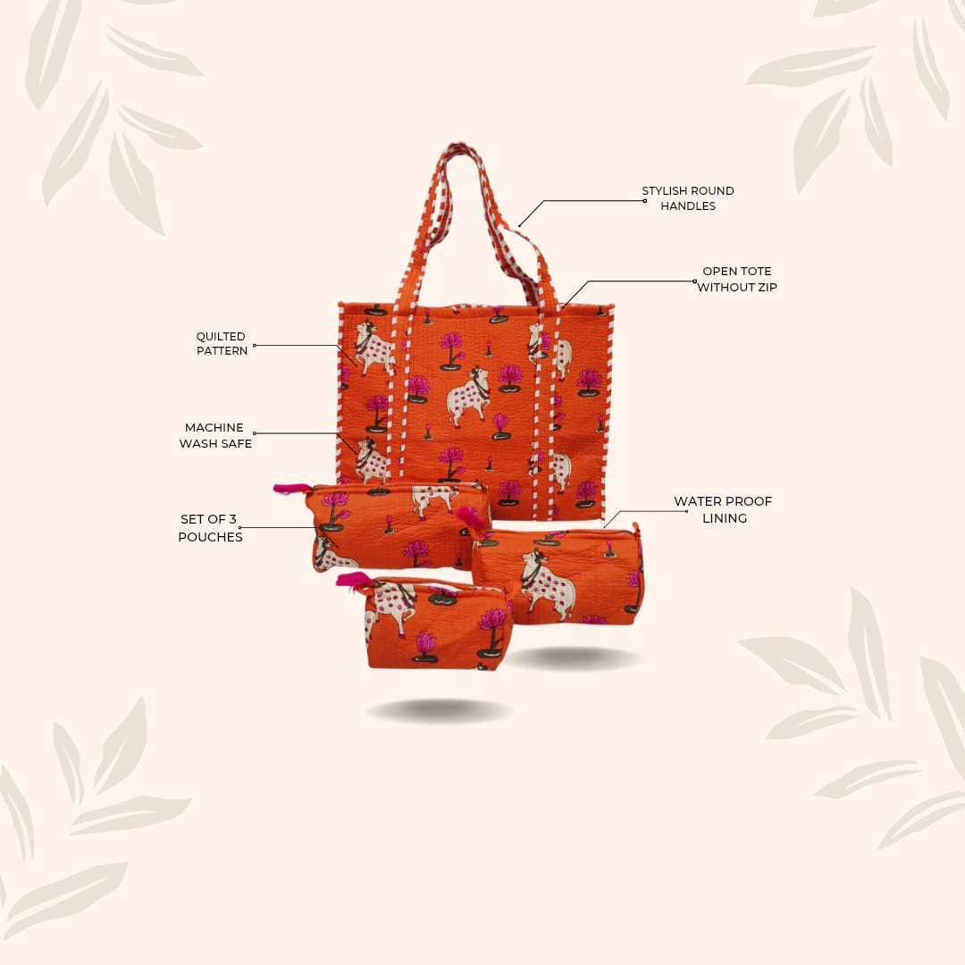 Tote Bag with set of 3 Pouches