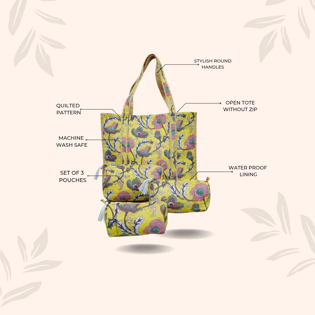 Tote Bag with set of 3 Pouches