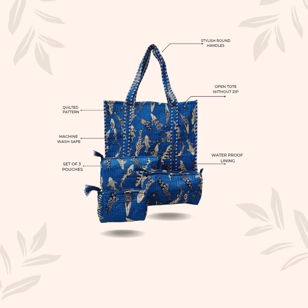 Tote Bag with set of 3 Pouches