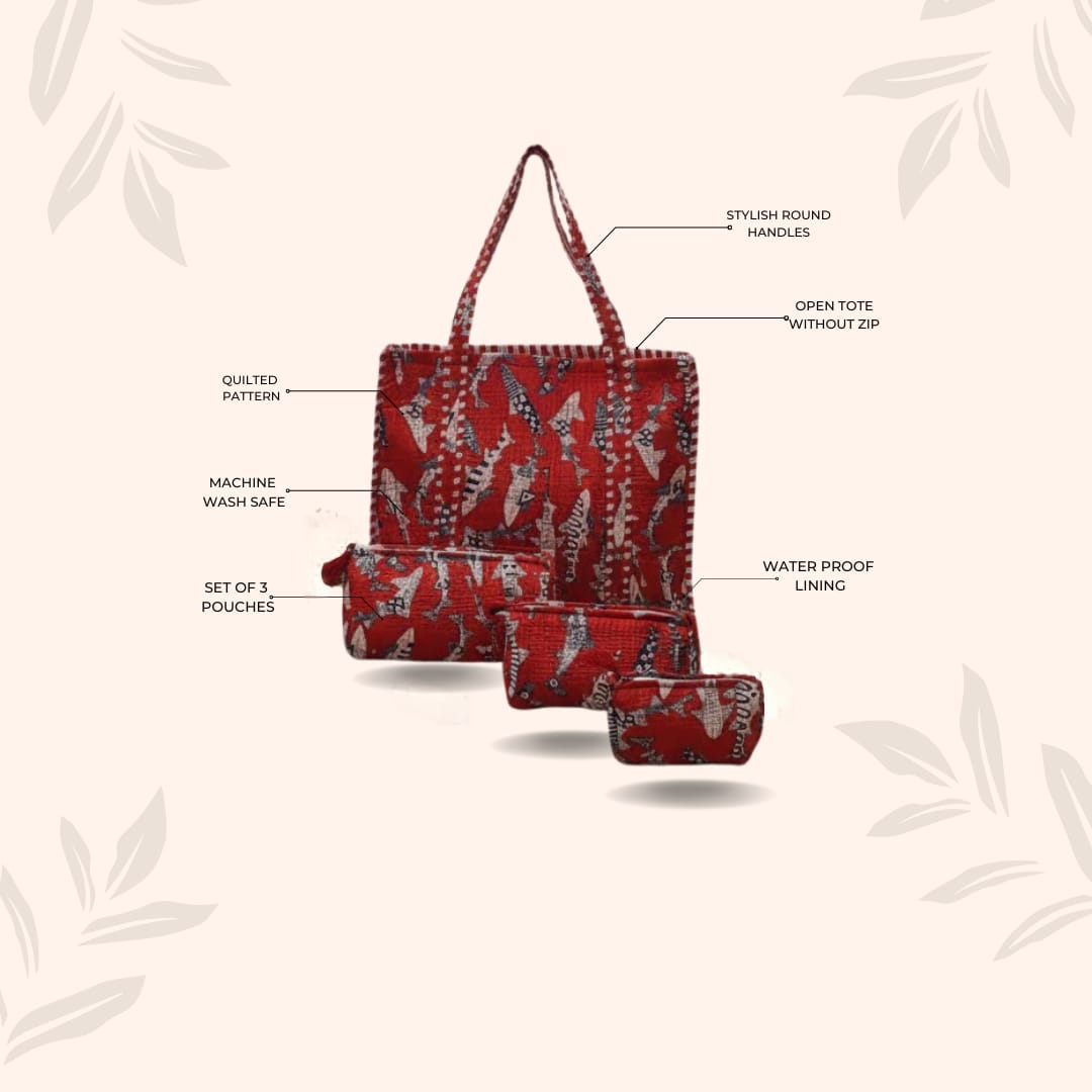Tote Bag with set of 3 Pouches