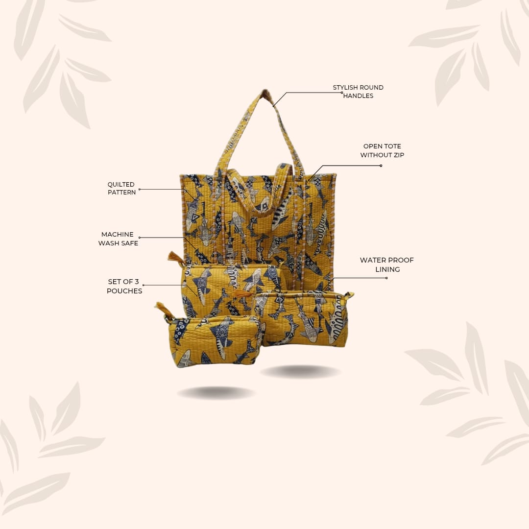 Tote Bag with set of 3 Pouches