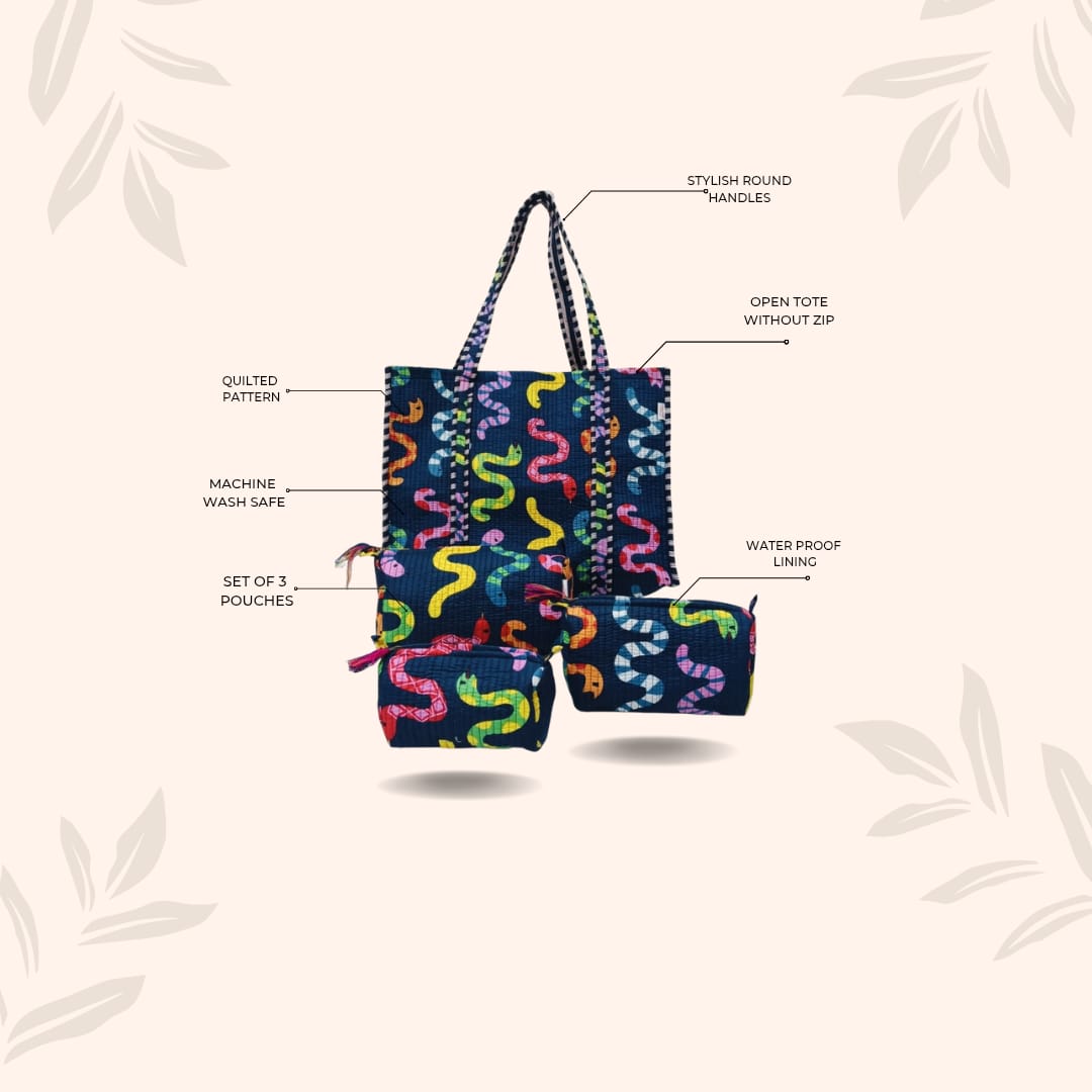 Tote Bag with set of 3 Pouches