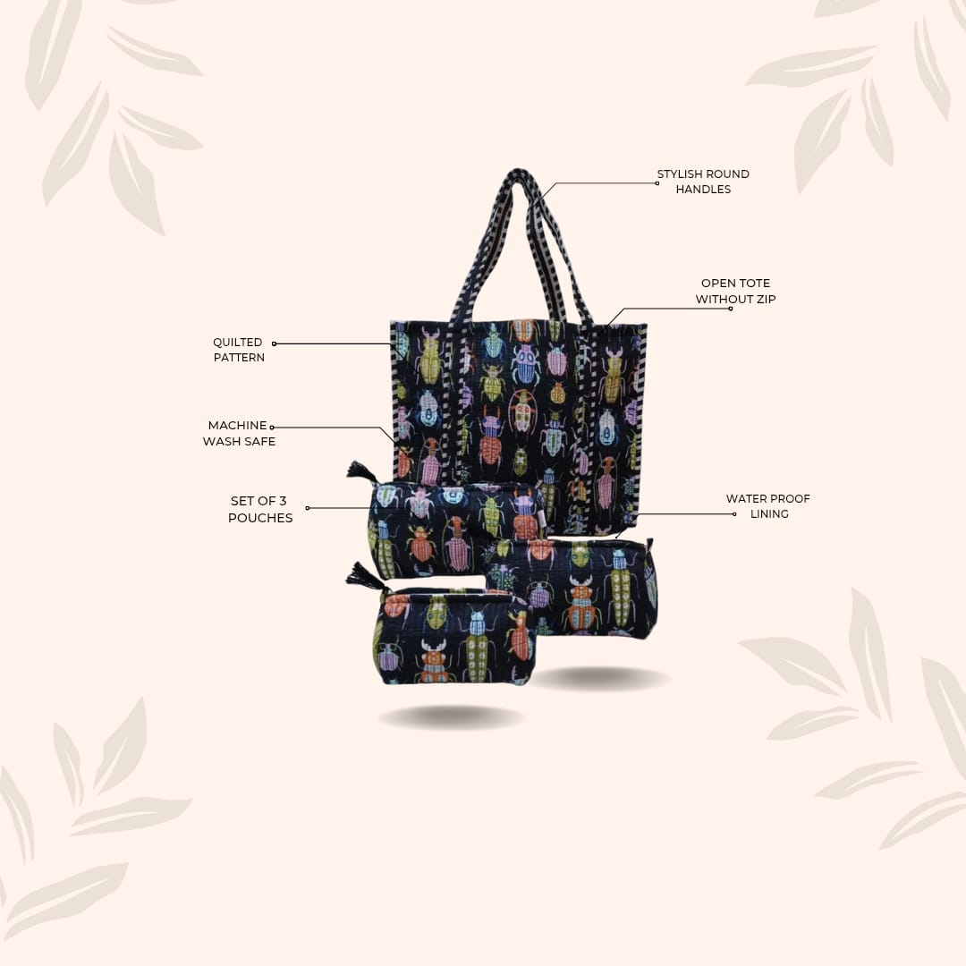 Tote Bag with set of 3 Pouches