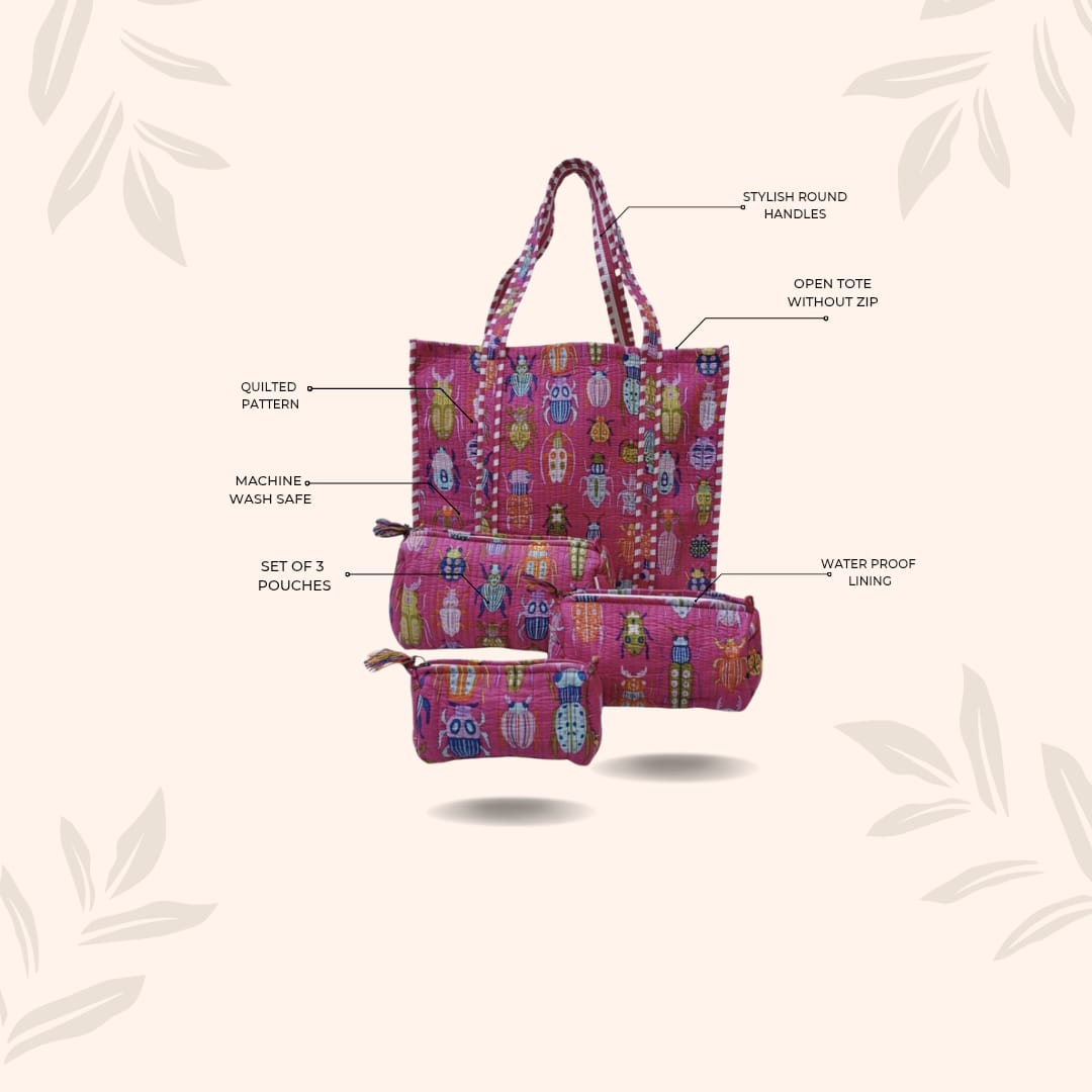 Tote Bag with set of 3 Pouches
