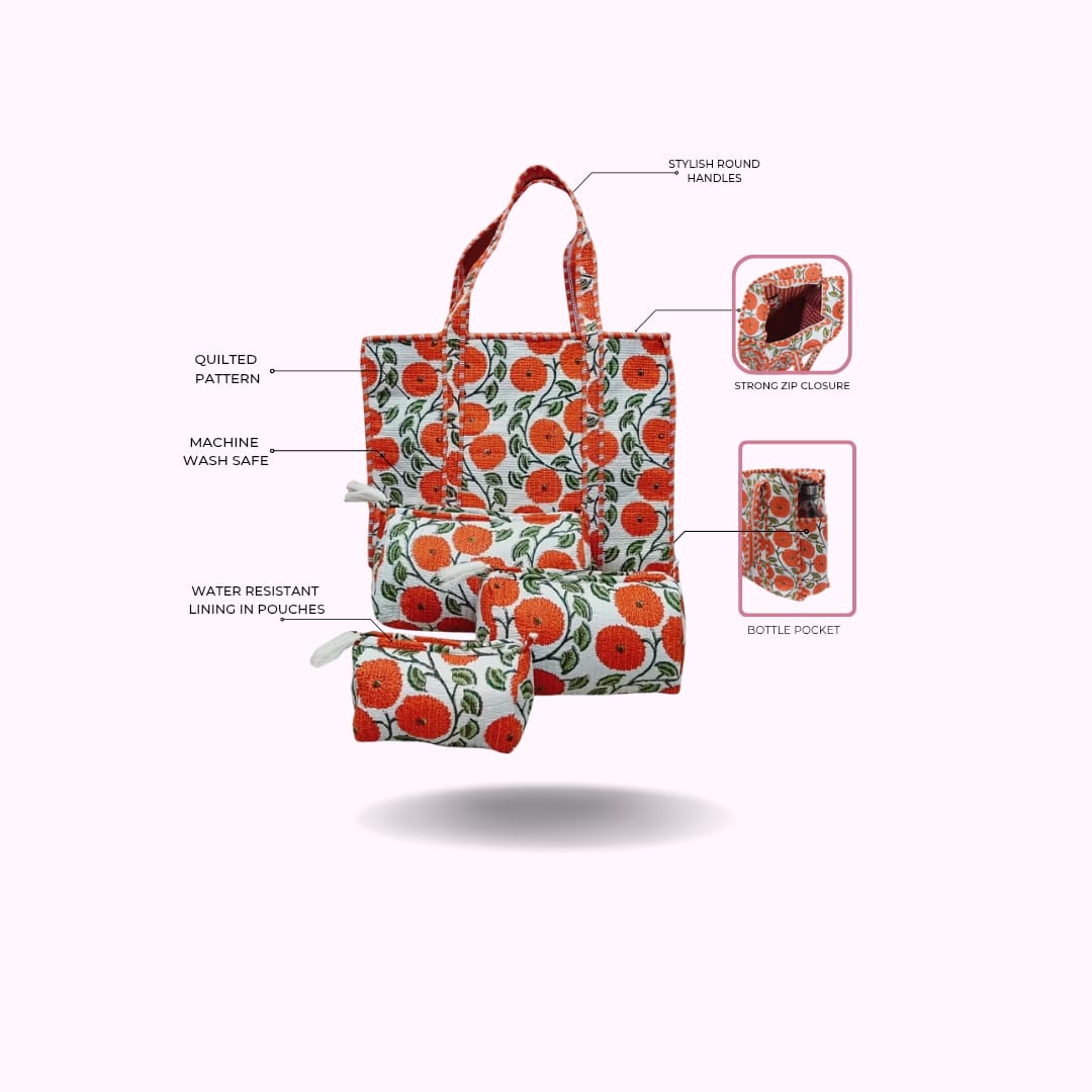 Cotton Tote Bag with Zip & Pouch Combo