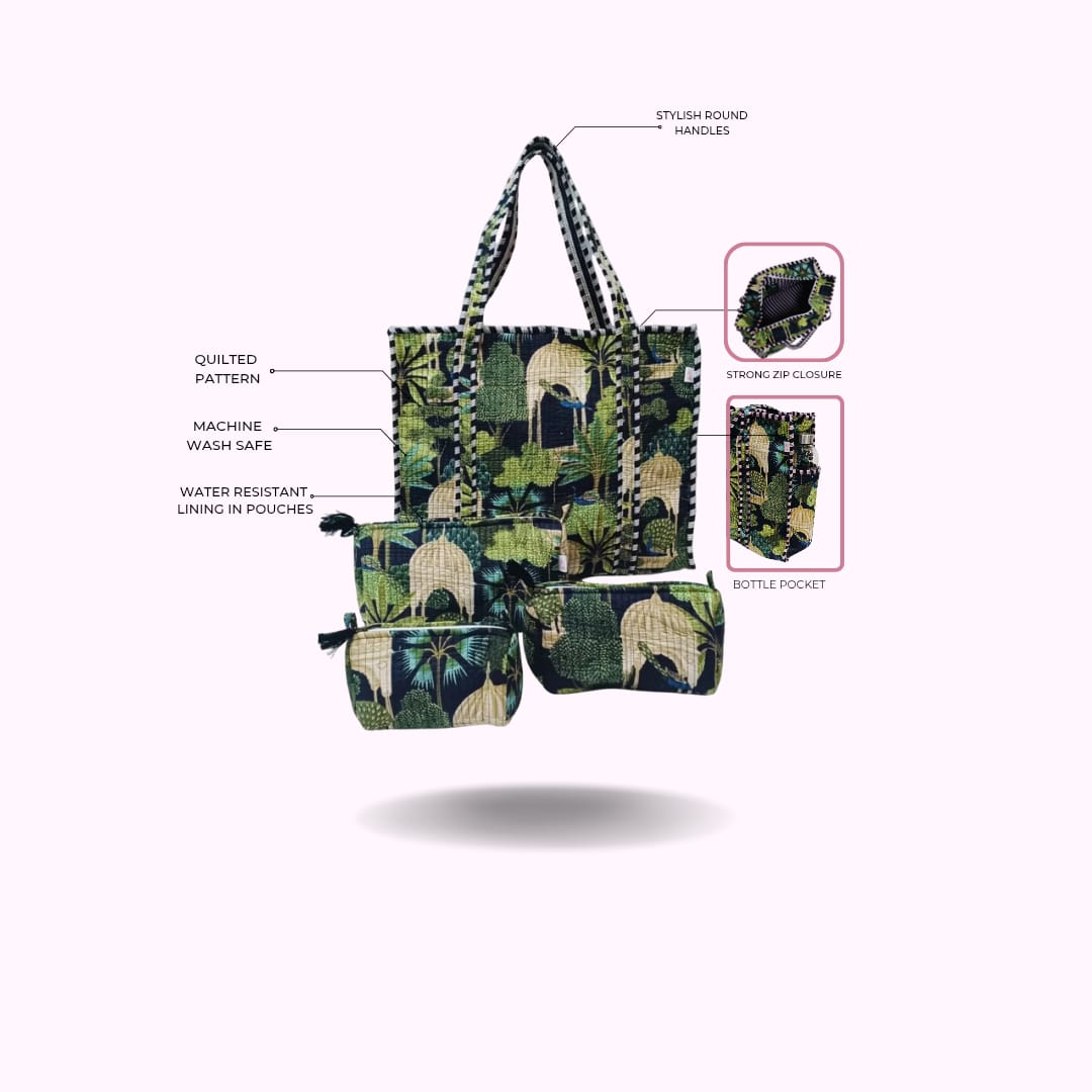 Cotton Tote Bag with Zip & Pouch Combo