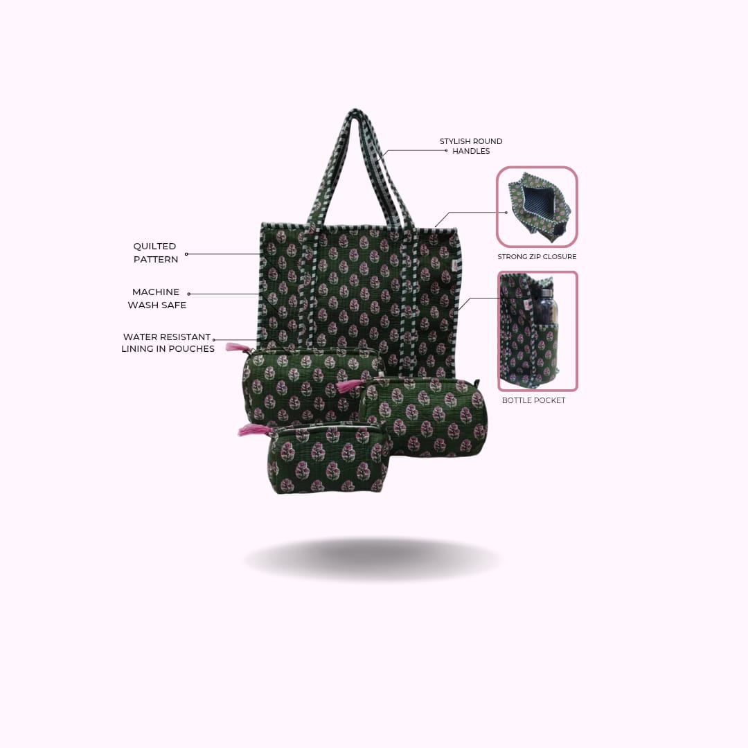 Cotton Tote Bag with Zip & Pouch Combo
