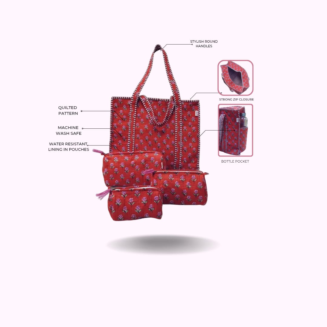 Cotton Tote Bag with Zip & Pouch Combo