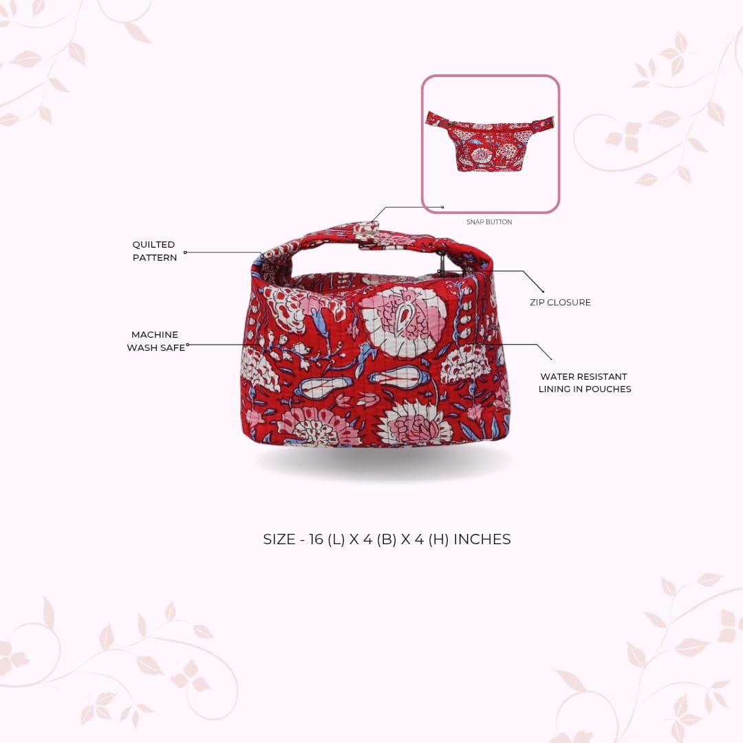 Quilted Block Printed Hobo Pouch with Zip closure and Snap Button