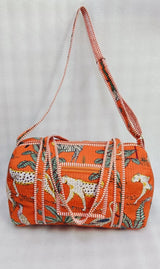 Block Printed Quilted Duffle Bag with Concealed Zip