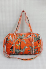Block Printed Quilted Duffle Bag with Concealed Zip