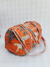 Block Printed Quilted Duffle Bag with Concealed Zip