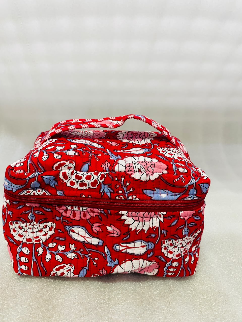 Handcrafted Quilted Makeup Organizer Bag | Cosmetic & Travel Vanity Case - 9x6.5x6.2 inches