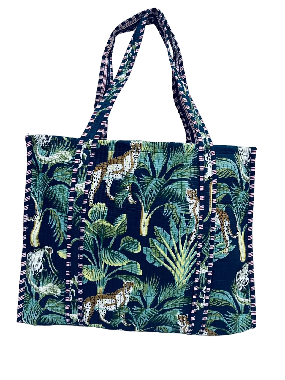 Handblock Printed Quilted Tote Bag without zip/button 17x18x 6 inches