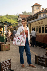 Classic White Block Printed Quilted Tote Bag without zip/button 17x18x 6 inches