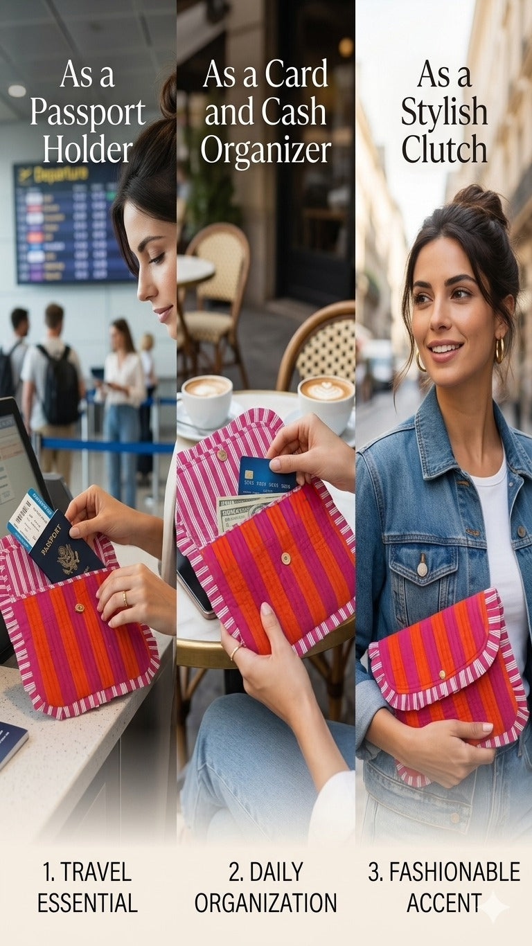 Handcrafted Quilted Wallet Clutch for Women - Passport, Card & Cash Holder