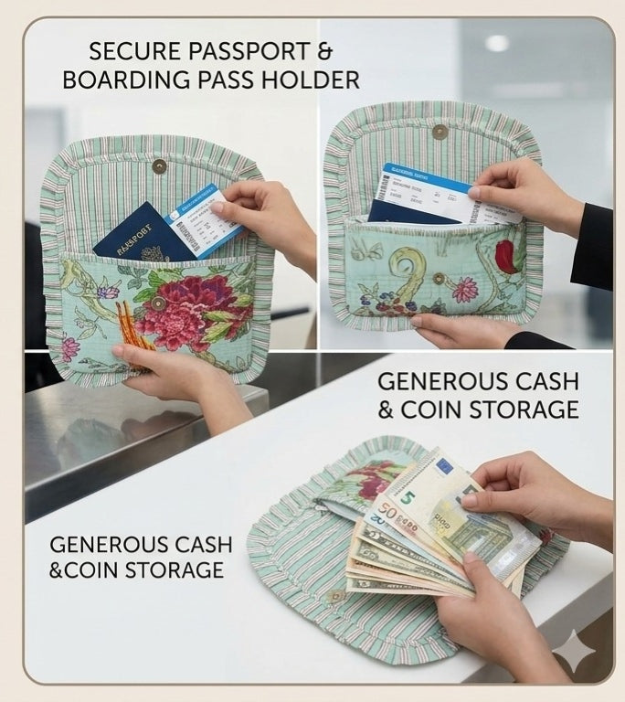 Handcrafted Quilted Wallet Clutch for Women - Passport, Card & Cash Holder