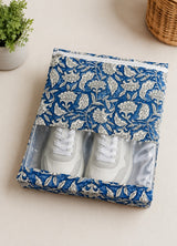 Handblock Printed Cotton Multi-Purpose Storage Pouch with Clear Window- Shoe & Clothing Organizer Bag- Set of 3/6