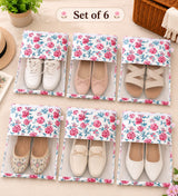 Handblock Printed Cotton Multi-Purpose Storage Pouch with Clear Window- Shoe & Clothing Organizer Bag- Set of 3/6