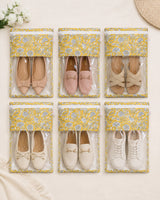 Handblock Printed Cotton Multi-Purpose Storage Pouch with Clear Window- Shoe & Clothing Organizer Bag- Set of 3/6