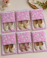 Handblock Printed Cotton Multi-Purpose Storage Pouch with Clear Window- Shoe & Clothing Organizer Bag- Set of 3/6