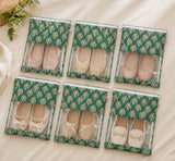 Handblock Printed Cotton Multi-Purpose Storage Pouch with Clear Window- Shoe & Clothing Organizer Bag- Set of 3/6