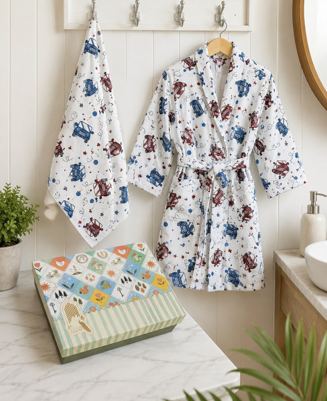 Kids Bathrobe and Bath-towel Gift Set with Box | 4-13 years