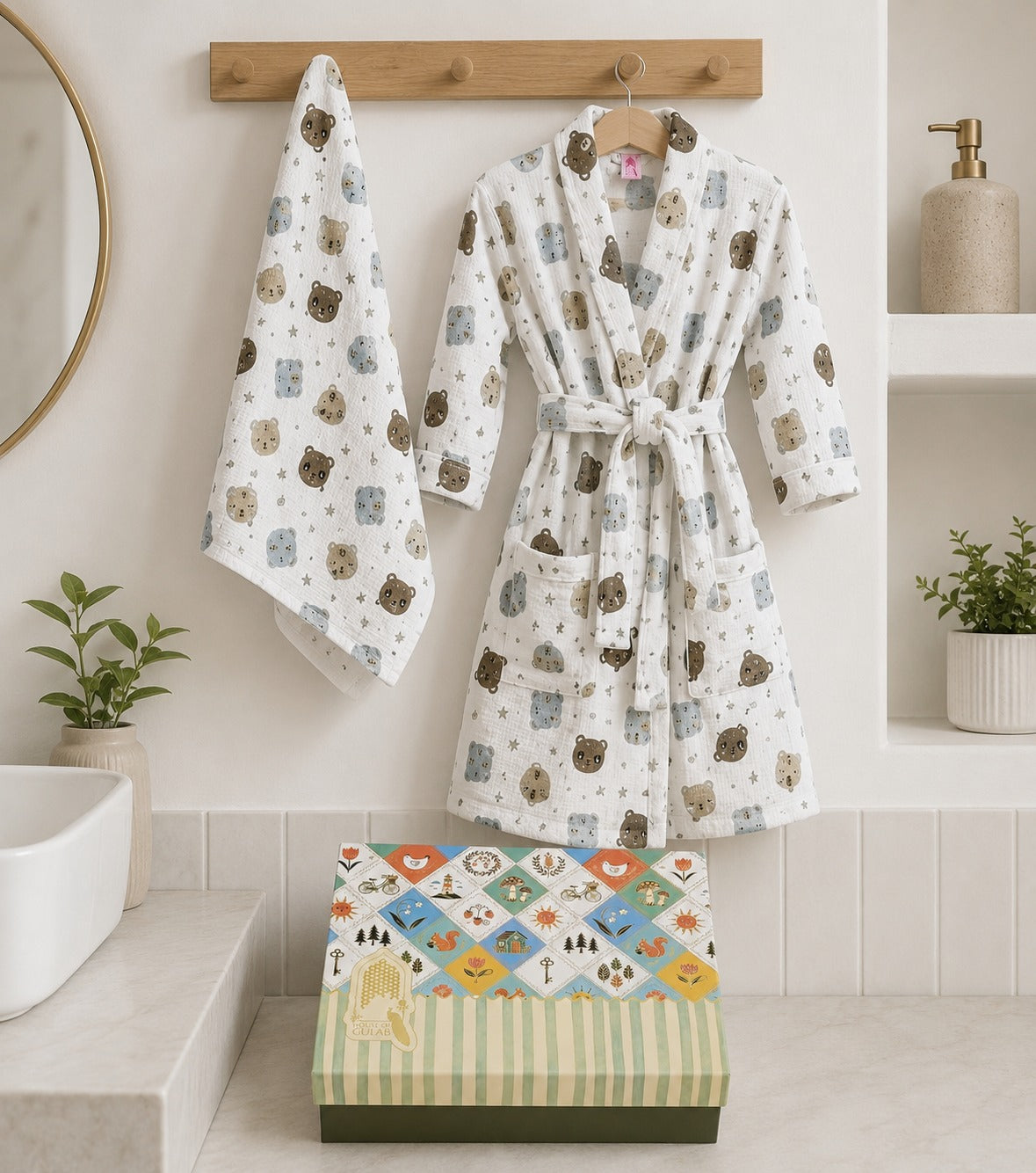 Kids Bathrobe and Bath-towel Gift Set with Box | 4-13 years