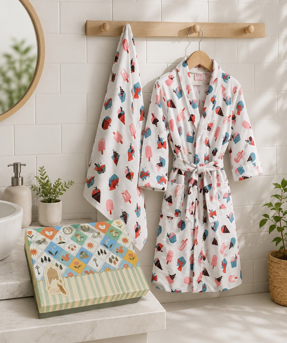 Kids Bathrobe and Bath-towel Gift Set with Box | 4-13 years
