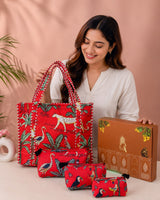 Stylish Tote Bag with 3 Coordinated Utility Pouches with Gift Box
