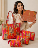 Stylish Tote Bag with 3 Coordinated Utility Pouches with Gift Box