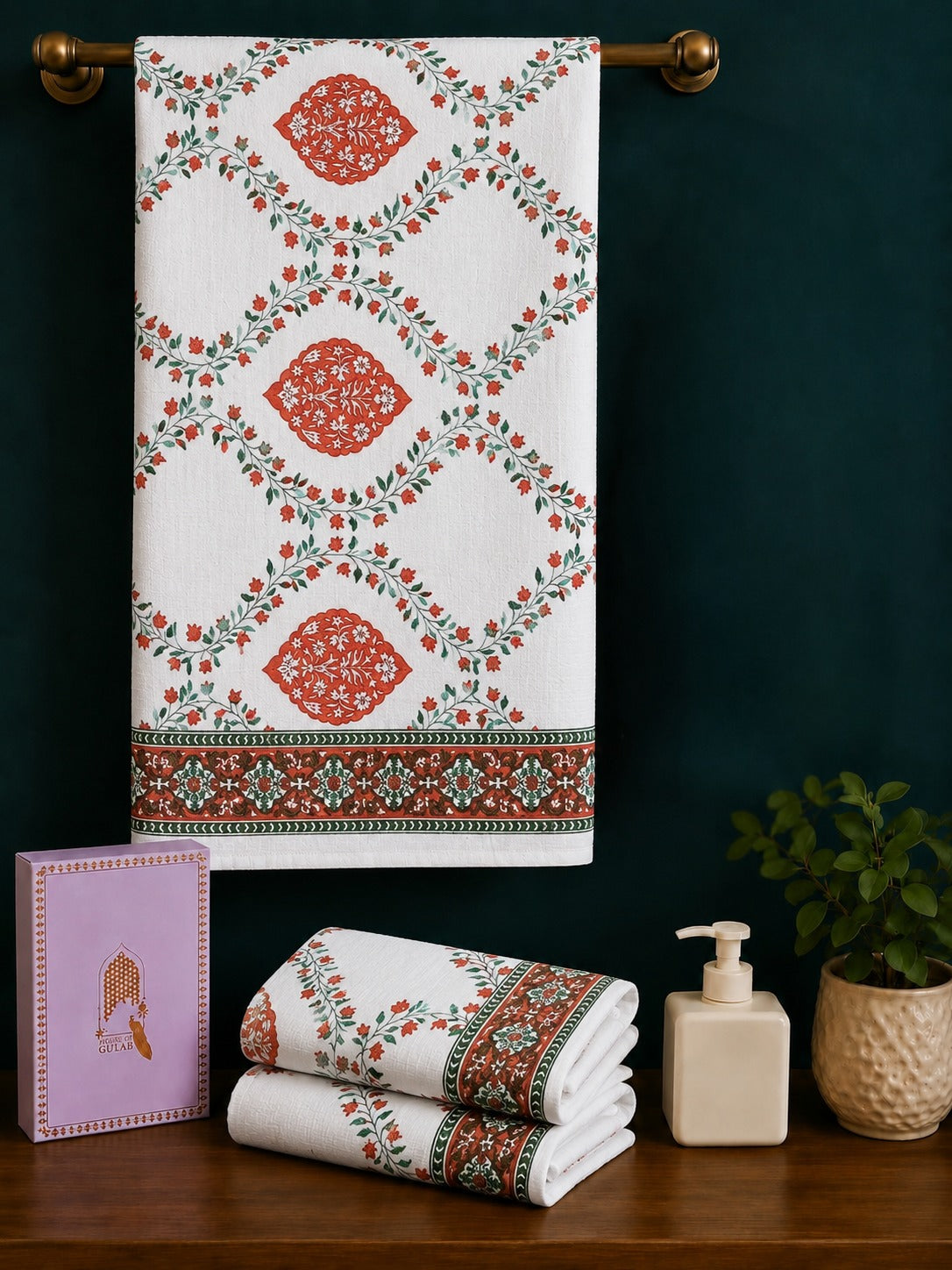Gift Set - Handblock Printed Towels - 1 Bath + 2 Hand Towels