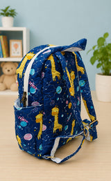 Handblock Printed Cotton Kids’ School Backpack with Front Zip Pocket