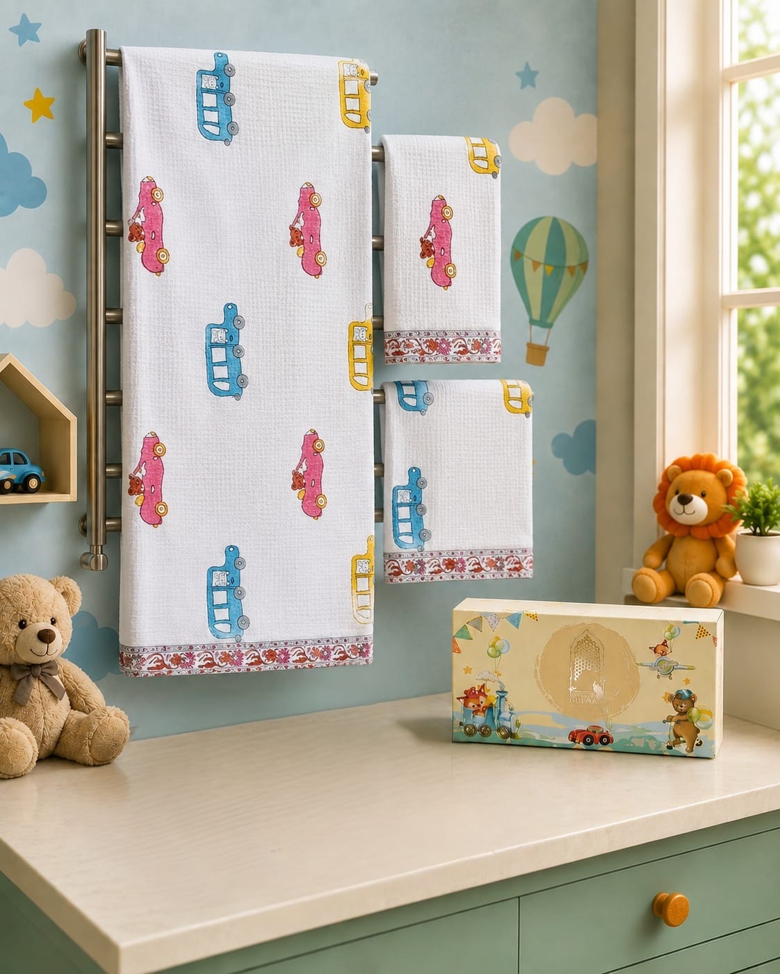 Kids Gift Set - Handblock Printed Towels - 1 Bath + 2 Hand Towels