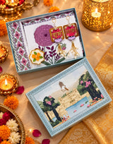 Diwali Premium Gift Box | 1 Super King Size Premium Bedsheet with 2 Pillow Cover, 1 Handmade Urli Candle Set of 2 Resin Art Door Hangings