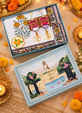 Diwali Premium Gift Box | 1 Super King Size Premium Bedsheet with 2 Pillow Cover, 1 Handmade Urli Candle Set of 2 Resin Art Door Hangings