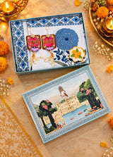 Diwali Premium Gift Box | 1 Super King Size Premium Bedsheet with 2 Pillow Cover, 1 Handmade Urli Candle Set of 2 Resin Art Door Hangings