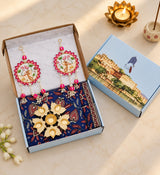 Diwali Complete Gift Box | 1 Ethnic Motifs Double Bedsheet with 2 Pillow Covers, 1 Lotus Urli, Set of 2 Door Hangings