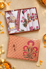 Diwali Self Care Gift Box – 1 Unisex Bathrobe, 1 Bath Towel, 2 hand Towels, Rose Petals & Orange Bath Salt (250g)
