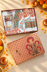 Diwali Self Care Gift Box – 1 Unisex Bathrobe, 1 Bath Towel, 2 hand Towels, Rose Petals & Orange Bath Salt (250g)