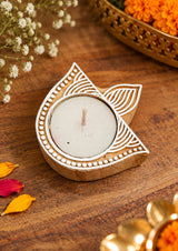 Diwali Gift Box – Set of 4 Diya Shaped Handblock Candle Holders with T-Light Candles