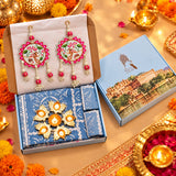 Diwali Complete Gift Box | 1 Ethnic Motifs Double Bedsheet with 2 Pillow Covers, 1 Lotus Urli, Set of 2 Door Hangings