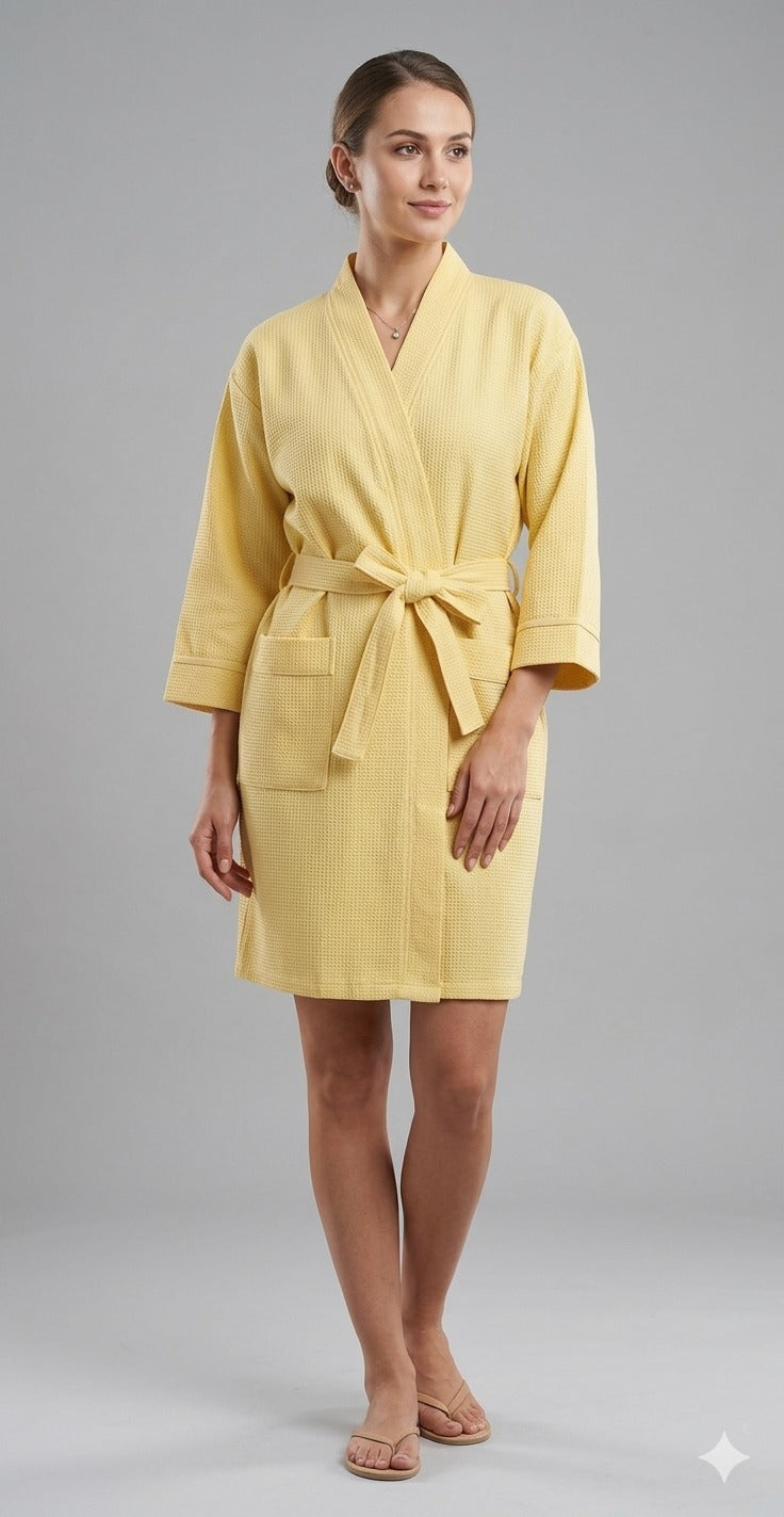 Waffle Cotton Premium Plain Style Unisex Bathrobe - Free Size