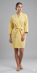 Waffle Cotton Premium Plain Style Unisex Bathrobe - Free Size