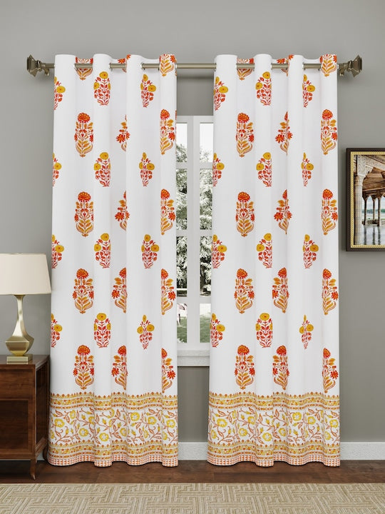 Cotton Handblock Printed Cotton Door/Window Curtain - 1piece - 7ft