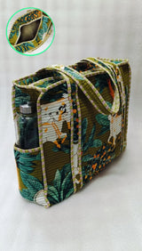 Handblock Printed Quilted Tote Bag with concealed zip ( 17x18x 6 inches)