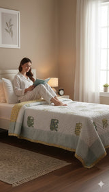 Handblock Printed Cotton Jaipuri Razai single beds