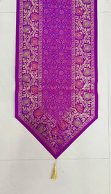Diwali Gift Box with Banarasi Zari Table Runner, Set Of 6 Mats, 6 coaster, 6 inch Metal Urli