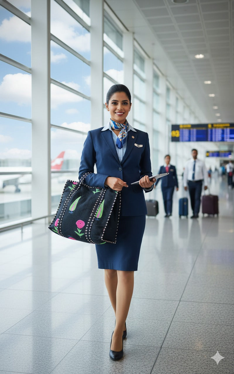 Handblock Printed Quilted Tote Bag with concealed zip ( 17x18x 6 inches)
